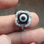 Silver plated brass Ring With Tibetan Goat Eye Agate Center Stone