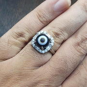 Silver plated brass Ring With Tibetan Goat Eye Agate Center Stone