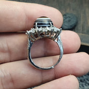 Silver plated brass Ring With Tibetan Goat Eye Agate Center Stone