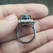 Silver plated brass Ring With Tibetan Goat Eye Agate Center Stone