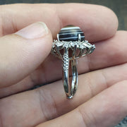Silver plated brass Ring With Tibetan Goat Eye Agate Center Stone