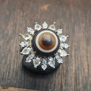 Silver plated brass Ring With Tibetan Goat Eye Agate Center Stone