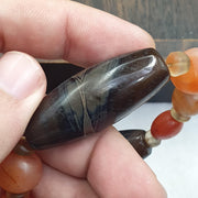 Himalayan Agate Carnelian Necklace, Banded Eye Agate Beads, clear Quartz Spacers, Tibetan Dzi Style Stone Strand, Collector Bead Jewelry