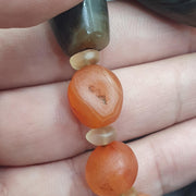 Himalayan Agate Carnelian Necklace, Banded Eye Agate Beads, clear Quartz Spacers, Tibetan Dzi Style Stone Strand, Collector Bead Jewelry
