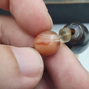 Himalayan Agate Carnelian Bracelet, Banded Eye Agate Beads, clear Quartz Spacers, Tibetan Dzi Style Stone Strand, Collector Bead Jewelry