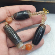 Himalayan Agate Carnelian Bracelet, Banded Eye Agate Beads, clear Quartz Spacers, Tibetan Dzi Style Stone Strand, Collector Bead Jewelry