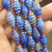 Vintage Millefiori style Feather Blue Glass Beads Necklace (19x9.5mm)