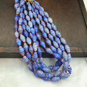 Vintage Millefiori style Feather Blue Glass Beads Necklace (19x9.5mm)