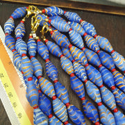 Vintage Millefiori style Feather Blue Glass Beads Necklace (19x9.5mm)