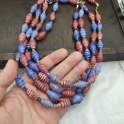 Vintage Millefiori style Feather Blue & Red Glass red whiteheart beads Necklace