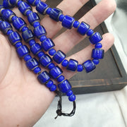 African Trade Beads, Venetian White Heart Design, blue Glass Long Strand - 12mm, Vintage Italian Style