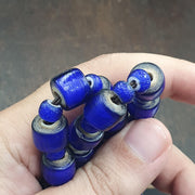 African Trade Beads, Venetian White Heart Design, blue Glass Long Strand - 12mm, Vintage Italian Style