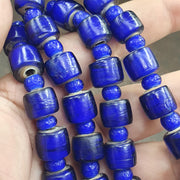 African Trade Beads, Venetian White Heart Design, blue Glass Long Strand - 12mm, Vintage Italian Style