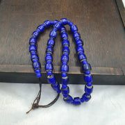 African Trade Beads, Venetian White Heart Design, blue Glass Long Strand - 12mm, Vintage Italian Style