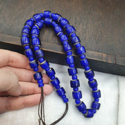 African Trade Beads, Venetian White Heart Design, blue Glass Long Strand - 12mm, Vintage Italian Style