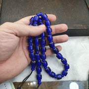 African Trade Beads, Venetian White Heart Design, blue Glass Long Strand - 12mm, Vintage Italian Style