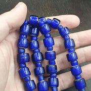 African Trade Beads, Venetian White Heart Design, blue Glass Long Strand - 12mm, Vintage Italian Style