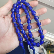 African Trade Beads, Venetian White Heart Design, blue Glass Long Strand - 12mm, Vintage Italian Style