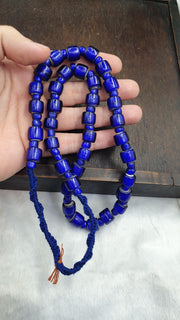 African Trade Beads, Venetian White Heart Design, blue Glass Long Strand - 12mm, Vintage Italian Style