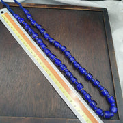 African Trade Beads, Venetian White Heart Design, blue Glass Long Strand - 12mm, Vintage Italian Style