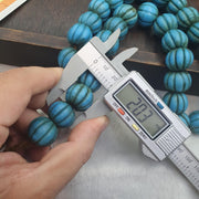 Turquoise Blue Glass Melon Beads, Old Fluted Trade Bead Strand with Aged Patina, Ethnic Tribal Beads for Jewelry Making