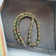 Venetian Style Feather Bead Necklace, Green Combed Glass with Star Chevron Beads, African Trade Bead Strand, Handmade Restrung