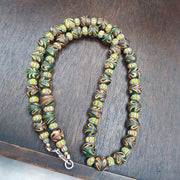 Venetian Style Feather Bead Necklace, Green Combed Glass with Star Chevron Beads, African Trade Bead Strand, Handmade Restrung