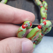 Venetian Style Face Bead Necklace, Green Millefiori Mask Trade Beads 30mm, African Style Glass Bead Strand, Handmade Restrung