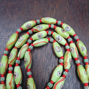 Venetian Style Face Bead Necklace, Green Millefiori Mask Trade Beads 30mm, African Style Glass Bead Strand, Handmade Restrung
