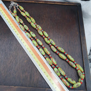 Venetian Style Face Bead Necklace, Green Millefiori Mask Trade Beads 30mm, African Style Glass Bead Strand, Handmade Restrung