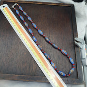 Venetian Style Face Bead Necklace, Blue Mask red Whiteheart Trade Beads 30mm, African Style Glass Bead Strand, Handmade Restrung