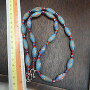 Blue Venetian Style Face Bead Necklace,  Mask red Whiteheart Trade Beads 30mm, African Style Glass Bead Strand, Handmade Restrung