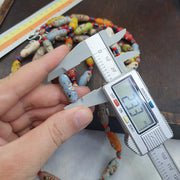 Venetian Style Face Bead Necklace, Multicolor Speckled Glass with Millefiori Mask Canes, African Trade Bead Strand, Restrung