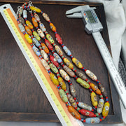 Venetian Style Face Bead Necklace, Multicolor Speckled Glass with Millefiori Mask Canes, African Trade Bead Strand, Restrung