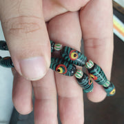 Evil Eye Bead Necklace, Venetian Style Green and Black Striped Glass Trade Beads, Protection Necklace