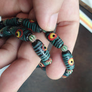 Evil Eye Bead Necklace, Venetian Style Green and Black Striped Glass Trade Beads, Protection Necklace