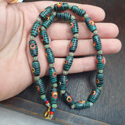 Evil Eye Bead Necklace, Venetian Style Green and Black Striped Glass Trade Beads, Protection Necklace