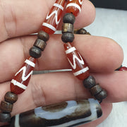 Rare Heaven & Earth 3 eye Dzi Bead – Tibetan Agate Etched Carnelian, Bone spirituality and dreams Necklace
