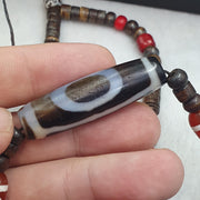 Rare Heaven & Earth 3 eye Dzi Bead – Tibetan Agate Etched Carnelian, Bone spirituality and dreams Necklace