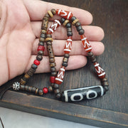 Rare Heaven & Earth 3 eye Dzi Bead – Tibetan Agate Etched Carnelian, Bone spirituality and dreams Necklace