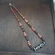 Rare Heaven & Earth 3 eye Dzi Bead – Tibetan Agate Etched Carnelian, Bone spirituality and dreams Necklace