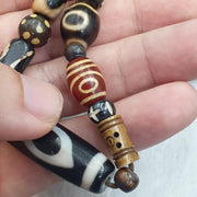 Tibetan 2 Eye Dzi Agate Necklace Himalayan Amulet Bead Talisman Bone Beads Nepal Cord Mala