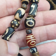 Tibetan 2 Eye Dzi Agate Necklace Himalayan Amulet Bead Talisman Bone Beads Nepal Cord Mala
