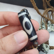 Tibetan 2 Eye Dzi Agate Necklace Himalayan Amulet Bead Talisman Bone Beads Nepal Cord Mala