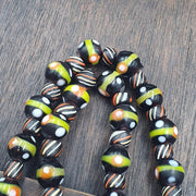 Black Green Orange Beaded Necklace, 11mm Handmade Artisan Statement Jewelry, Colorful Round Beads, Unique Gift for Her