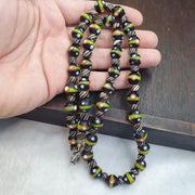 Black Green Orange Beaded Necklace, 11mm Handmade Artisan Statement Jewelry, Colorful Round Beads, Unique Gift for Her