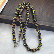 Black Green Orange Beaded Necklace, 11mm Handmade Artisan Statement Jewelry, Colorful Round Beads, Unique Gift for Her
