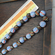 Venetian Style Beaded Necklace, Blue Red Black 10mm Round Beads, Artisan Statement Jewelry, Colorful Boho Necklace, Unique Gift for Her