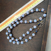 Venetian Style Beaded Necklace, Blue Red Black 10mm Round Beads, Artisan Statement Jewelry, Colorful Boho Necklace, Unique Gift for Her