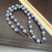 Venetian Style Beaded Necklace, Blue Red Black 10mm Round Beads, Artisan Statement Jewelry, Colorful Boho Necklace, Unique Gift for Her